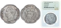 Venezuela 1904 5 Bolívares Silver (.900) (200000) 25g NGC VF Y 24 KM 24