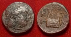 Cyrenaica, Cyrene, temp. Magas c. 323-250 BC. Æ Dichalkon laureate Apollo Lyre
