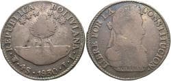 Bolivia. 1830-PTS JL. 4 soles. Fine, nice toning.