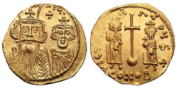 SB 963 Constans II and Constantine IV, AV Solidus Constantinople mint
