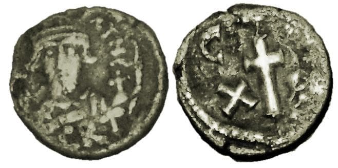 SB 1059 var Constans II, Overstruck AE half follis, Carthage mint, 641-668 AD