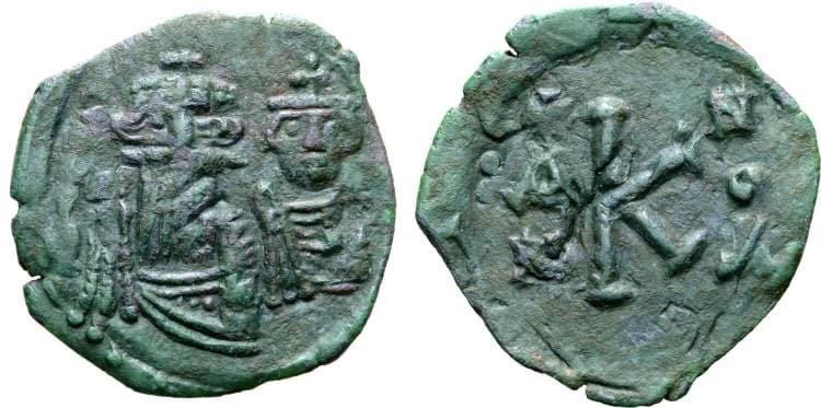 SB 1114 Constans II and Constantine IV, AE half follis, Syracuse