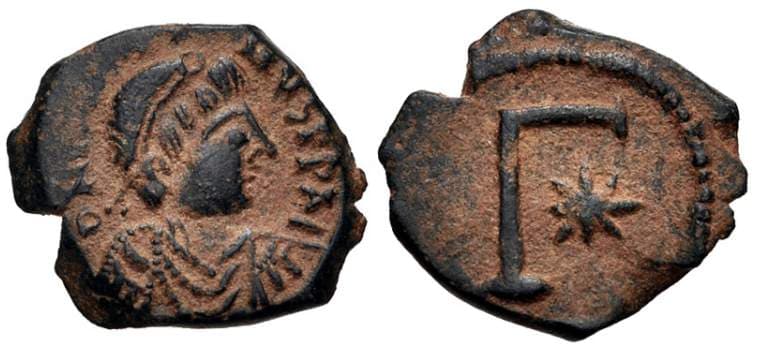 SB 81 Justin I AE 3 Nummi, Thessalonica