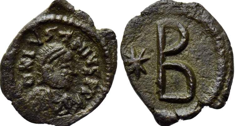 SB 82 var Justin I, AE 2 Nummi, Thessalonica