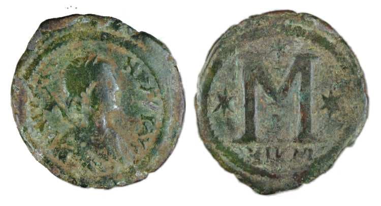 SB 83 var Justin I, AE Follis, Nicomedia, AD 518-527