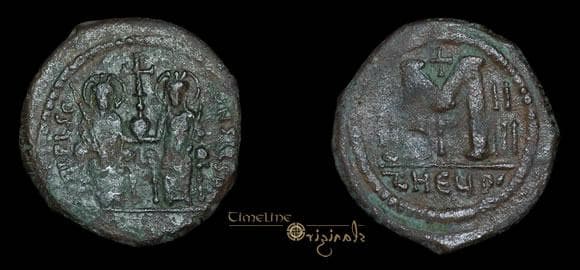 Sear 379v Justin II and Sophia AE Follis