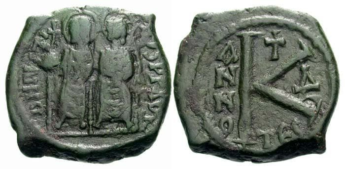 Sear 366 Justin II & Sophia AE Half Follis