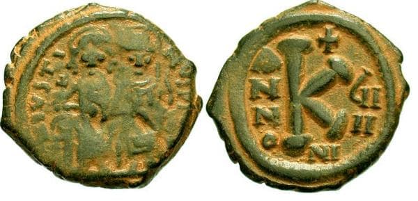 SB 370 Justin II, AE Half Follis, Nicomedia