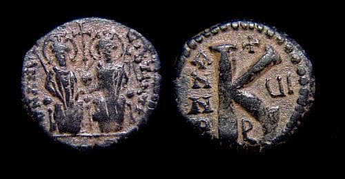SB 381 Justin II and Sophia, AE Half-follis, Antioch