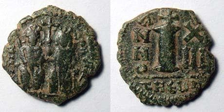 SB 383 Justin II and Sophia, AE Decanummium, Antioch as Theopolis