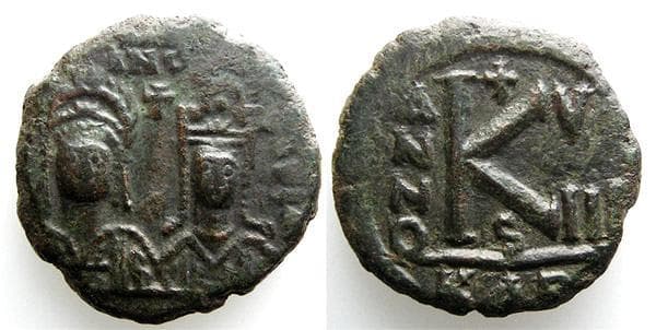 SB 395 Justin II and Sophia, AE half follis, Carthage mint