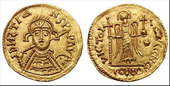 Gemini 526 Visigothic Kingdom, Pseudo-Imperial Issue in the name of Justinian I, AV Solidus