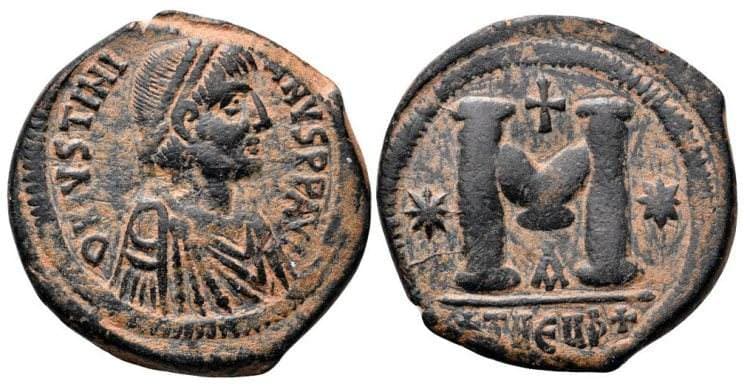 SB 216, A Justinian I, AE Follis
