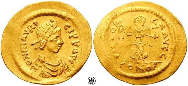 SB 486 Maurice Tiberius, 582-602 AD, AV semessis, 2