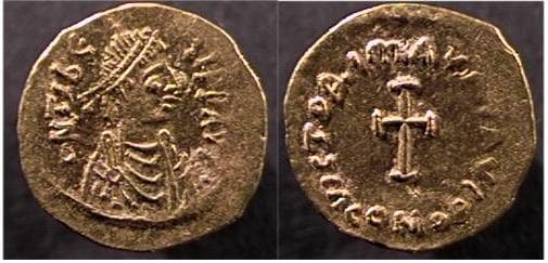 SB 488 Maurice Tiberius, 582-602 AD, AV tremessis, 1