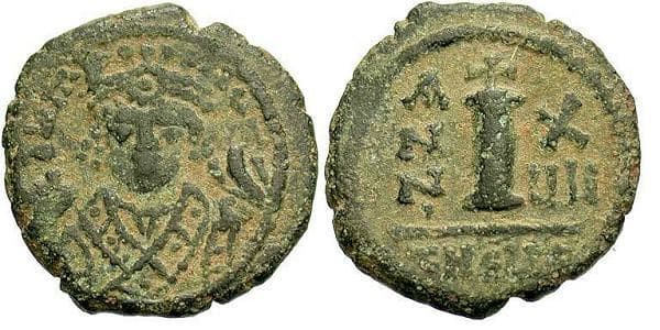 SB 537 Maurice Tiberius, 582-602 AD, AE Decanummium