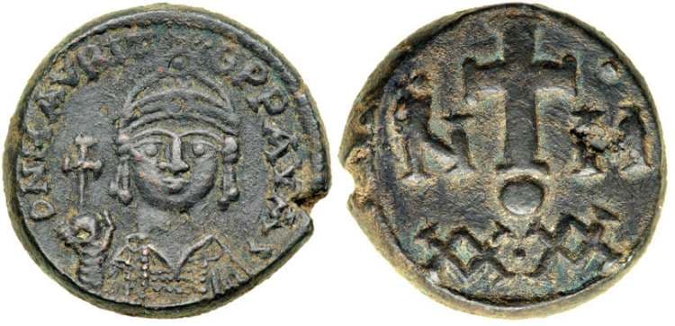 SB 557 Maurice Tiberius, 582-602 AD, AE Follis, 18