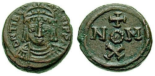 SB 563 Maurice Tiberius, 582-602 AD, AE Decanummium 3