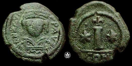 SB 578 Maurice Tiberius, 582-602 AD, AE Decanummium 3