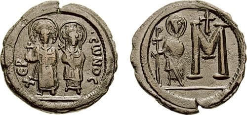 SB 603 Maurice Tiberius and Constantina, 582-602 AD, AE Follis