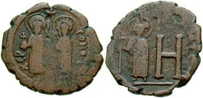 SB 605 Maurice Tiberius and Constantina, 582-602 AD, AE Follis