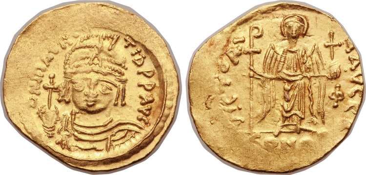 SB 527 Maurice Tiberius, AV solidus, AD 582-602