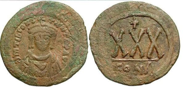 SB 432 Tiberius II Constantine, AE Three-Quarter Follis (30 Nummi), 578-582 AD, Constantinople mint