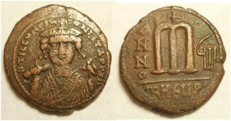 SB 448 Tiberius II Constantine, AE follis, Antioch mint, 578-582 AD