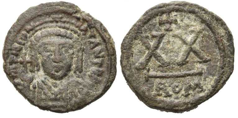 SB 467 Tiberius II Constantine, AE half-follis, Rome mint, 578-582 AD