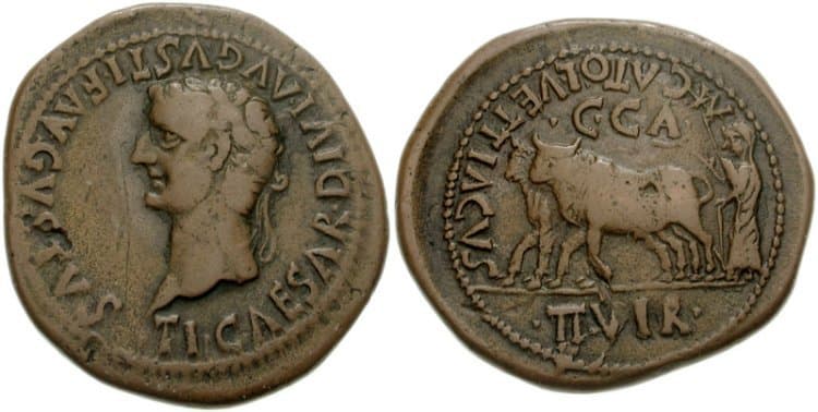 RPC 349 Tiberius, AE27 of Caesaraugusta, Spain