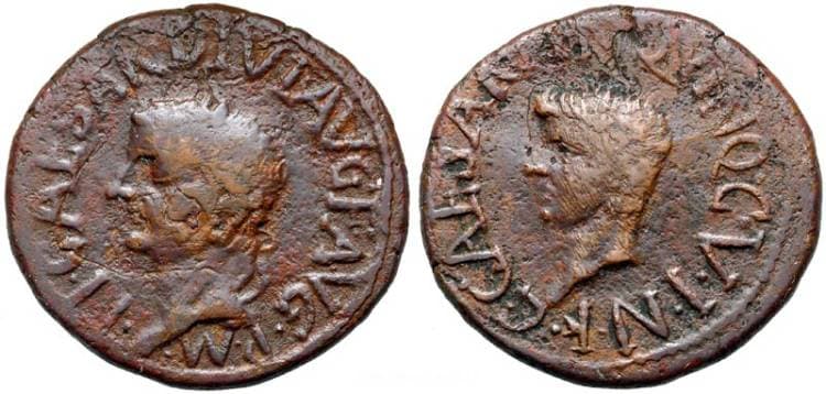 RPC 182 Tiberius & Caligula, as Caesar AE30 of Carthago Nova, Spain
