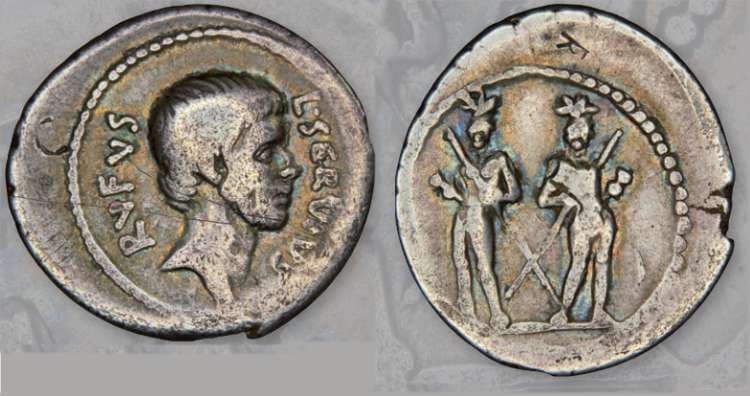 RSC 10 Brutus and Servius Rufus, AR denarius, 21 mm, 3