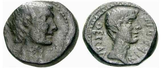Thessalonika RPC 1555 Divos Julius Caesar and Octavian, AE21 of Thessalonika