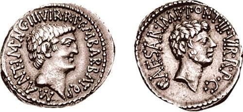 RSC 8a, Octavian Mark Antony & Octavian AR Denarius