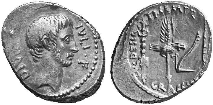 RSC 523 Octavian AR denarius, 40 BC