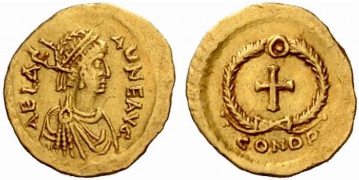 RIC 933v Aelia Ariadne, AV Tremissis, 15 mm, Constantinopolis 474-491 AD, 1