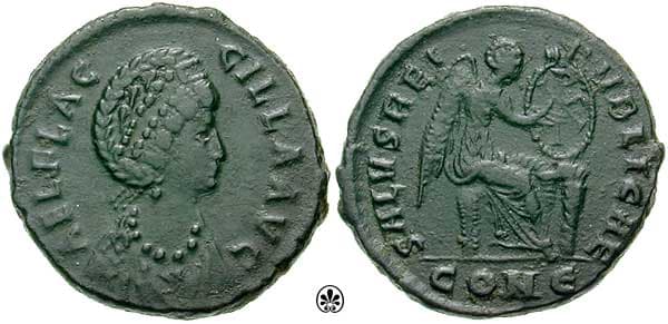 Constantinople RIC 55,E Aelia Flaccilla AE 21mm