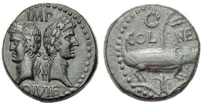 RIC 155 Sear5 1729 Augustus & Agrippa AE Dupondius