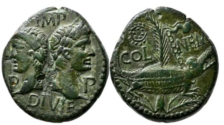 RIC 159 Sear5 1731 Agrippa & Augusutus AE Dupondius of Gaul, Nemausus