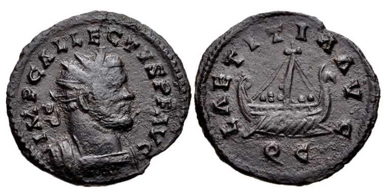 RIC 124 Allectus AE19 quinarius, Camulodunum mint, 2