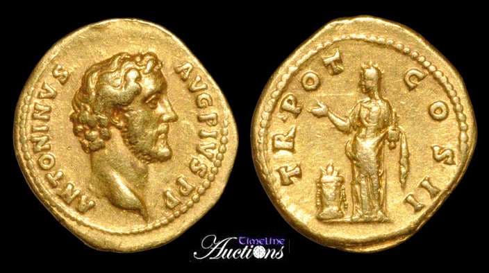 RIC 53a Antoninus Pius, AV aureus, AD 139