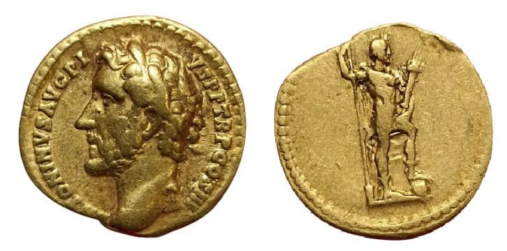 RIC 105a Antoninus Pius, AV aureus, Rome, struck AD 140-143
