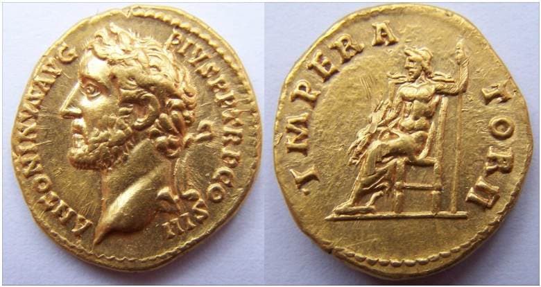 RIC 108c Antoninus Pius, AV Aureus, Rome 143-144 AD
