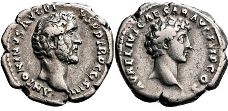 RIC 415a Antoninus Pius and Marcus Aurelius Caesar Denarius
