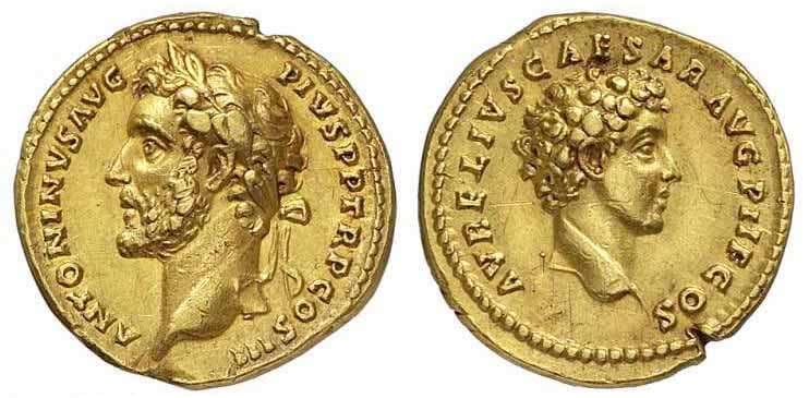 RIC 421a var Cohen 16 Antoninus Pius and Marcus Aurelius Caesar, AV Aureus