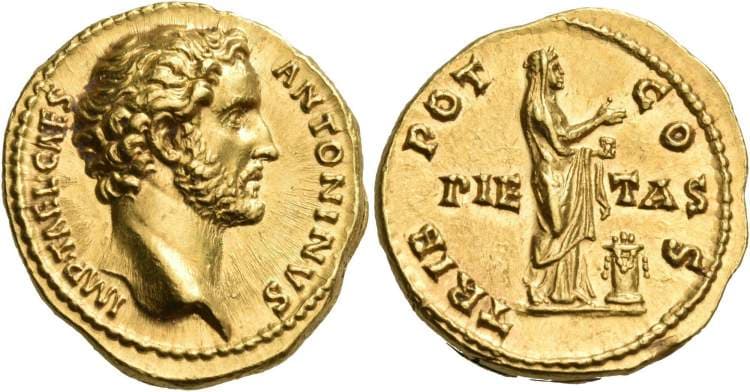 RIC 454 [hadrian] Antoninus Pius, as Caesar, AV aureus, struck AD 138 under Hadrian