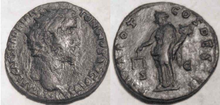RIC 525 var Antoninus Pius AE dupondius