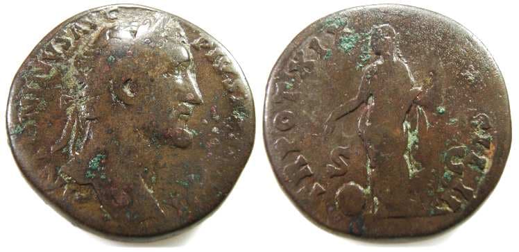 RIC 946 laur Antoninus Pius, Orichalcum Sestertius, Rome AD 155-156