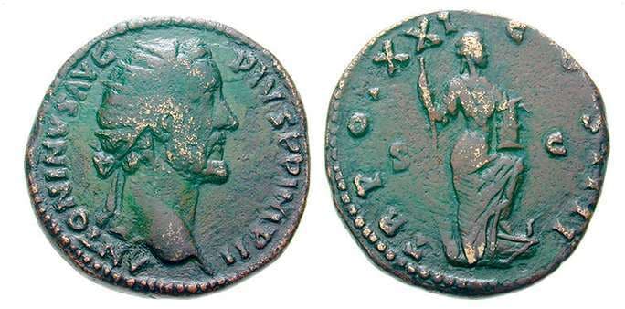RIC 980 var Dupondius Antoninus Pius AE dupondius, 25-26mm; 11