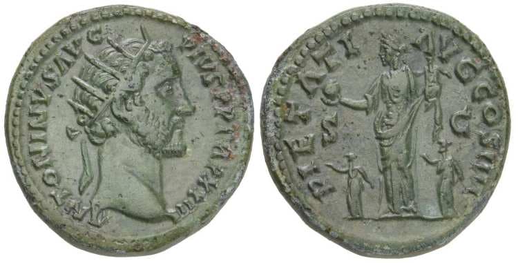 RIC 1035 Sear 4280 Antoninus Pius AE Dupondius